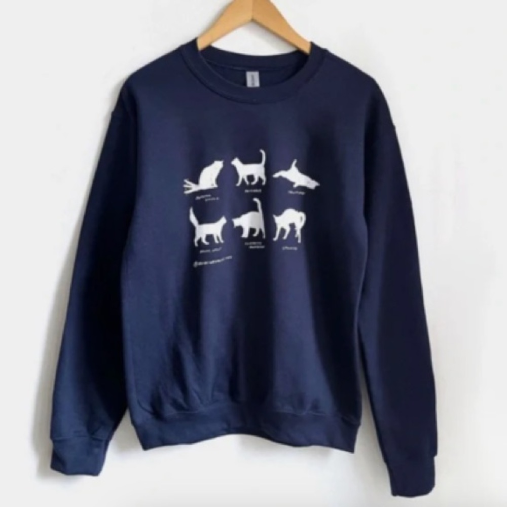 Brand new, navy sweatshirt, cat graphics